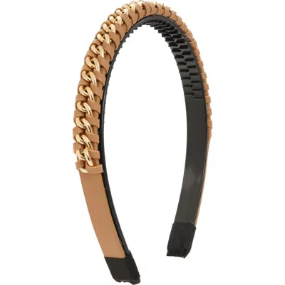Tasha Chain Link & Braided Faux Leather Headband In Brown