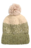 Tasha Colorblock Faux Fur Pom Bouclé Beanie In Green