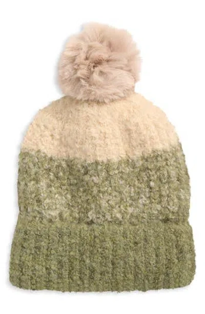 Tasha Colorblock Faux Fur Pom Bouclé Beanie