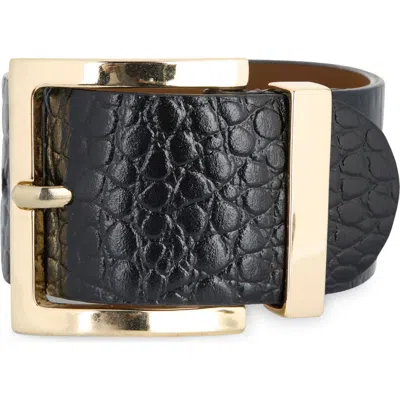 Tasha Croc Embossed Leather Cuff Bracelet In Black