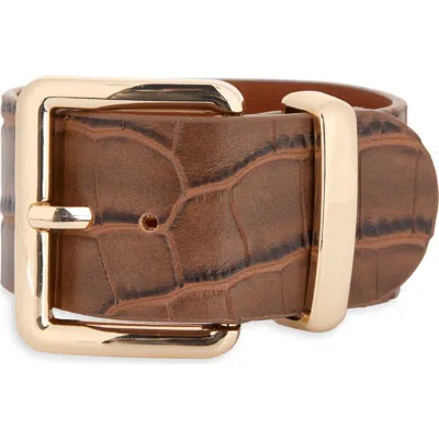 Tasha Croc Embossed Leather Cuff Bracelet In Brown