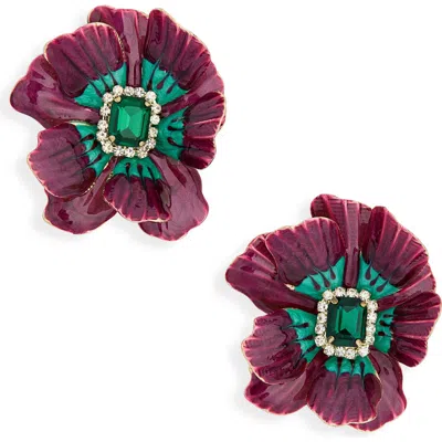Tasha Crystal & Enamel Flower Statement Earrings In Burgandy