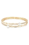 Tasha Crystal & Faux Pearl Bangle Bracelet In Gold
