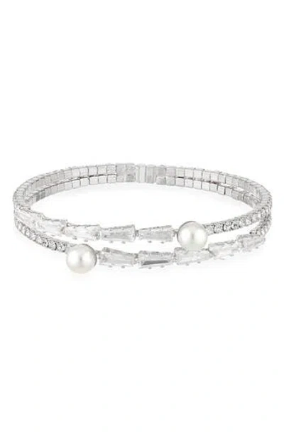 Tasha Crystal & Faux Pearl Bangle Bracelet In Metallic