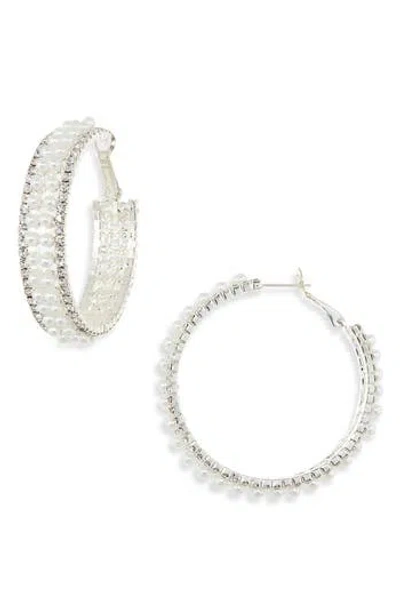 Tasha Crystal & Faux Pearl Hoop Earrings In Metallic