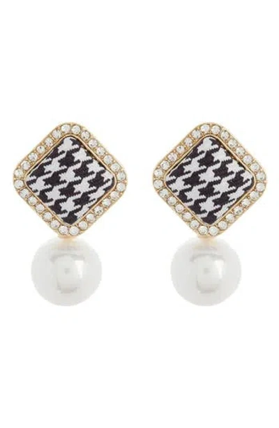 Tasha Crystal & Imitation Pearl Drop Earrings In Black/white