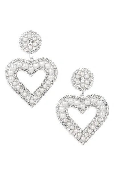 Tasha Crystal & Pearl Heart Drop Earrings In Metallic