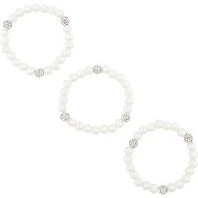 Tasha Crystal Ball Imitation Pearl Stretch Bracelet Set In Metallic