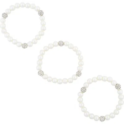 Tasha Crystal Ball Imitation Pearl Stretch Bracelet Set In Silver/ivory