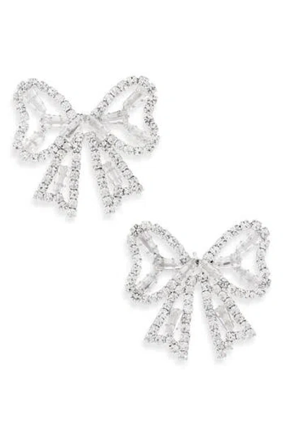 Tasha Crystal Bow Stud Earrings In Silver