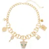 Tasha Crystal Charm Chain Choker Necklace In Gold