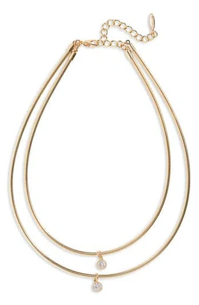 Tasha Crystal Charm Snake Chain Layered Necklace In Gold