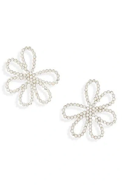 Tasha Crystal Flower Stud Earrings In Silver