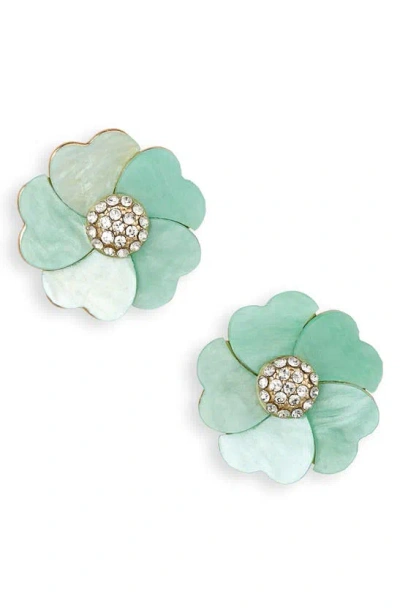 Tasha Crystal Flower Stud Earrings In Green