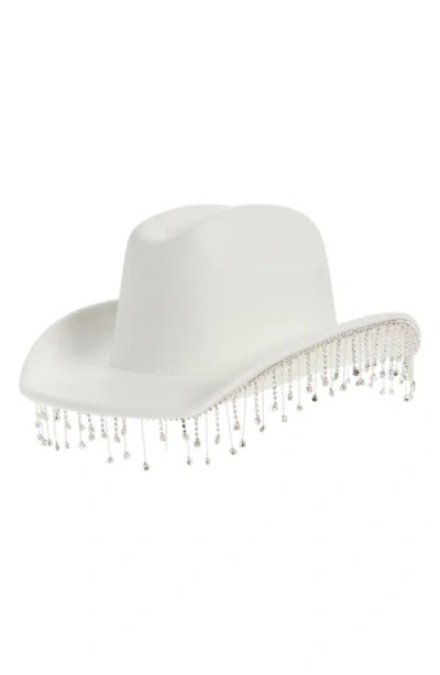 Tasha Crystal Fringe Western Cowboy Hat In White