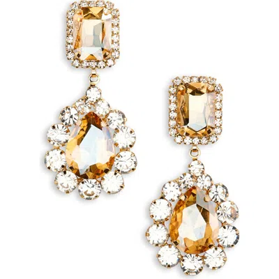 Tasha Crystal Halo Teardrop Earrings In Gold/ Champagne