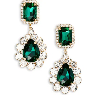 Tasha Crystal Halo Teardrop Earrings In Gold/ Green