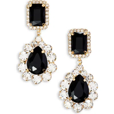 Tasha Crystal Halo Teardrop Earrings In Gold/ Jet