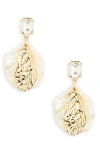 Tasha Crystal Resin Drop Earrings In Gold/ Off White Iridescent