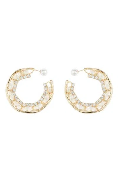 Tasha Crystal Ribbon Hoop Earrings In Gold/ivory