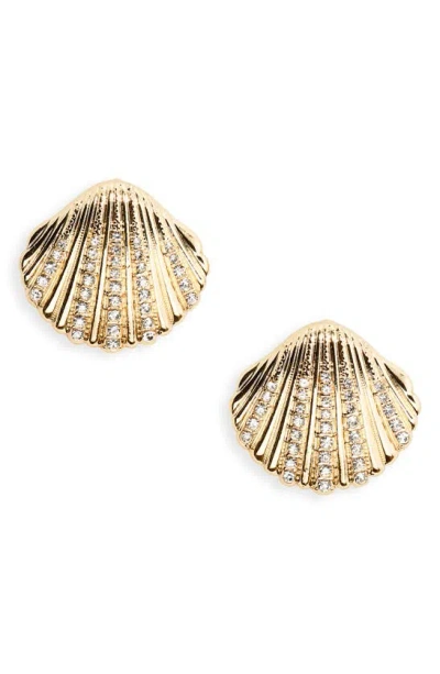 Tasha Crystal Seashell Stud Earrings In Gold