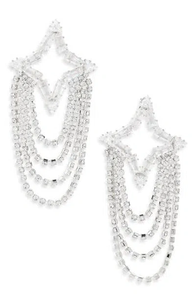 Tasha Crystal Star Draped Chain Drop Earrings In Silver