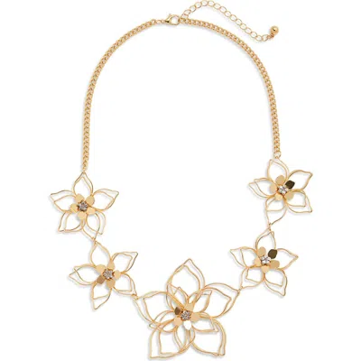 Tasha Crystal Wire Flower Frontal Necklace In Gold