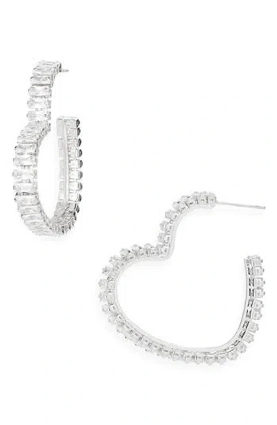 Tasha Cubic Zirconia Heart Hoop Earrings In Silver