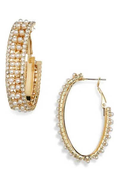 Tasha Cultured Pearl Oval Hoop Earrings In Gold