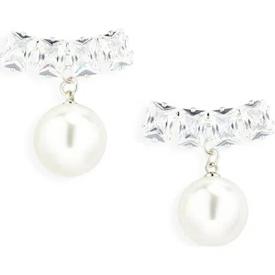 Tasha Cz & Faux Pearl Drop Earrings In Silver