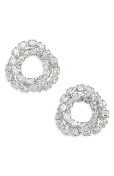 Tasha Cz Open Circle Stud Earrings In White