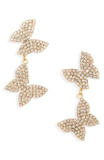 Tasha Double Butterfly Crystal Pavé Drop Earrings In Gold