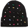 Tasha Embellished Beanie In Black Multi