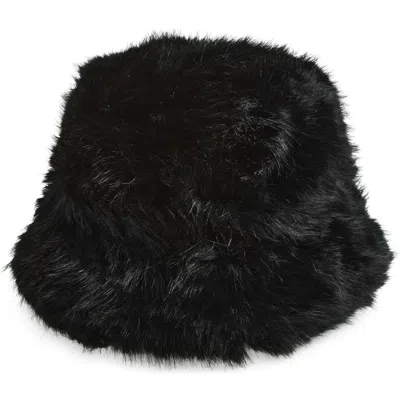 Tasha Extra Fluffy Faux Fur Bucket Hat In Black