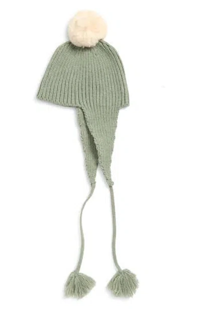 Tasha Faux Fur Pom Hat With Ear Flaps In Green