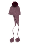 Tasha Faux Fur Pom Hat With Ear Flaps In Purple