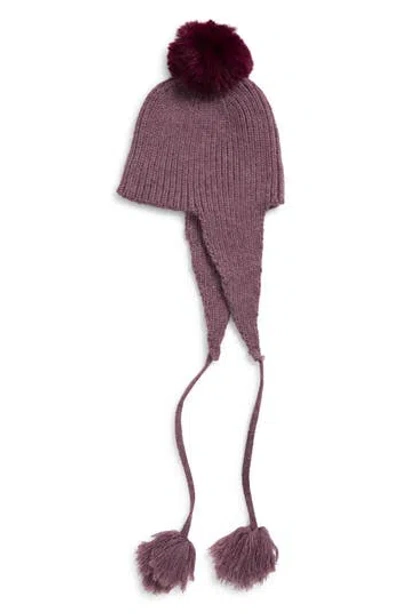Tasha Faux Fur Pom Hat With Ear Flaps In Purple