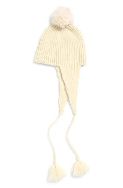Tasha Faux Fur Pom Hat With Ear Flaps In Neutral