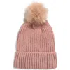 Tasha Faux Fur Pom Sparkle Beanie In Pink