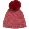 Tasha Faux Fur Pom Sparkle Beanie In Red