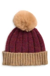 Tasha Faux Fur Pompom Cuffed Beanie In Multi