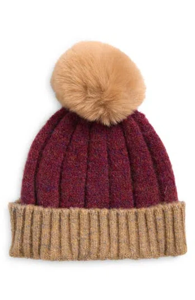 Tasha Faux Fur Pompom Cuffed Beanie In Multi