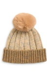 Tasha Faux Fur Pompom Cuffed Beanie In Brown