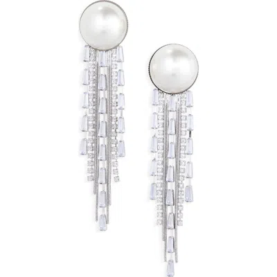 Tasha Faux Pearl & Crystal Fringe Drop Earrings In Silver