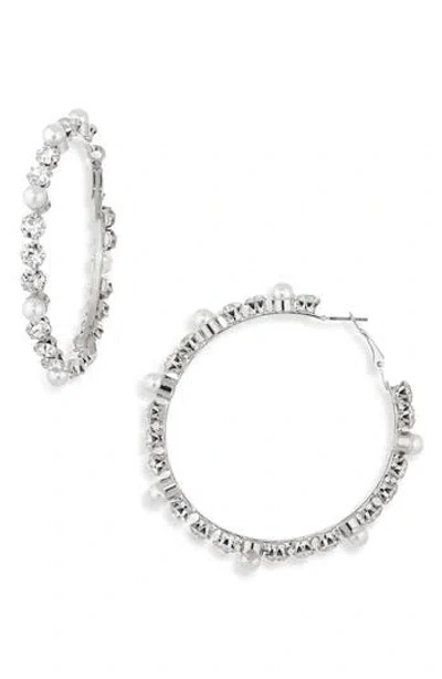 Tasha Faux Pearl & Crystal Hoop Earrings In Metallic