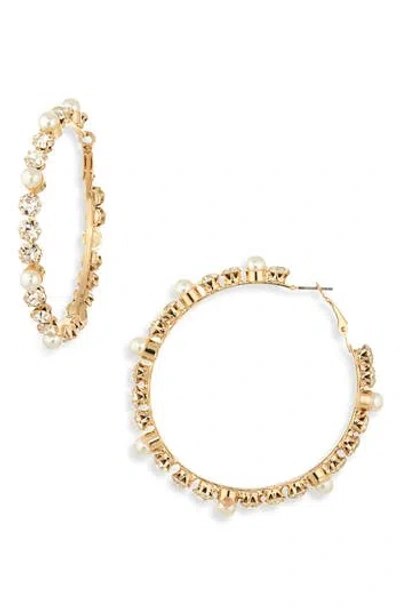Tasha Faux Pearl & Crystal Hoop Earrings In Gold