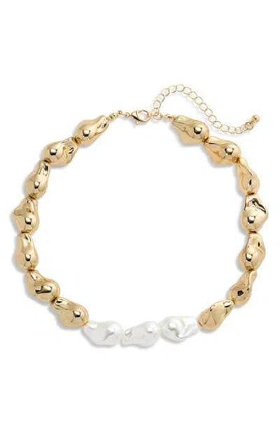 Tasha Faux Pearl & Nugget Choker Necklace In Gold