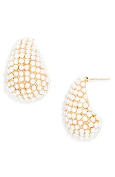 Tasha Faux Pearl Bean Stud Earrings In Gold
