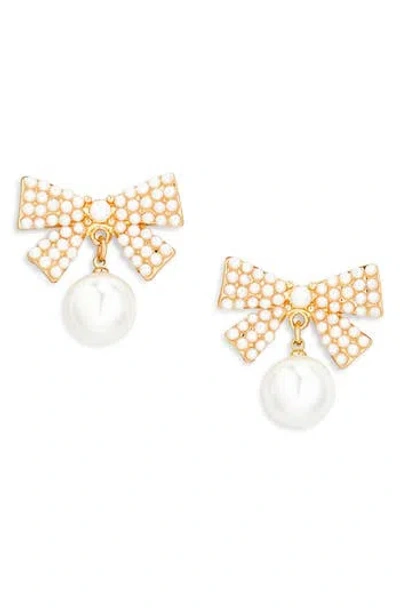 Tasha Faux Pearl Bow Stud Earrings In Gold