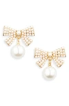 Tasha Faux Pearl Bow Stud Earrings In Gold/ivory
